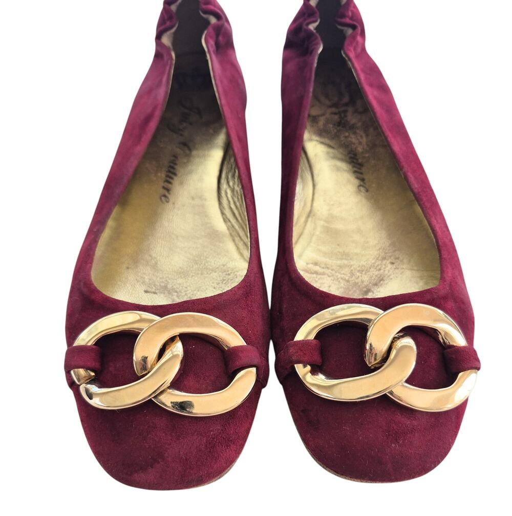 Juicy Couture Ballet Flats Sz 9 Red Suede Made in Italy Square Toe Shoes Classic